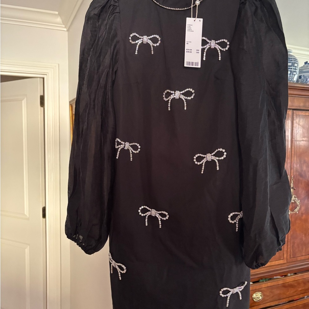Sister Jane Black Dress with rhinestone Bow Details